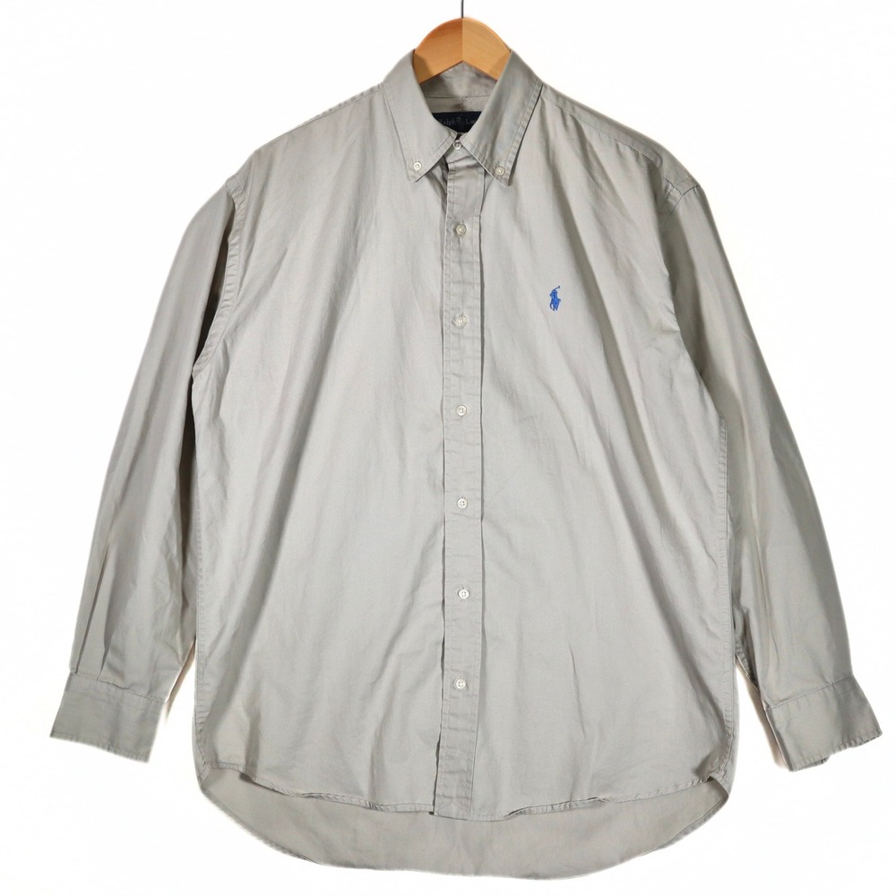 Ralph Lauren VTG Button Down Shirt Mens M Beige Blake Cotton Long Sleeve Pony